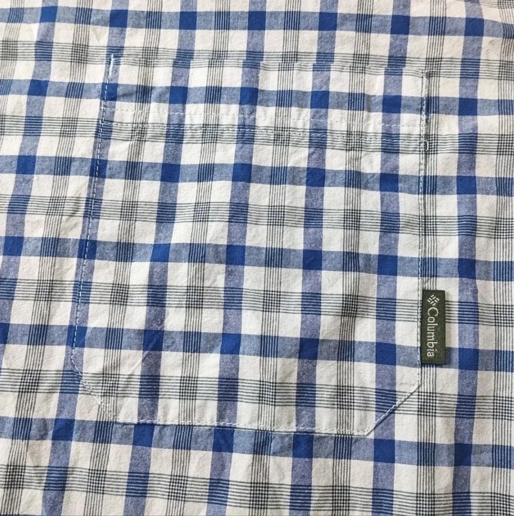 Columbia Rapid Rivers Shirt Men XXL Blue Plaid Poplin Stretch Cotton Button Nwt